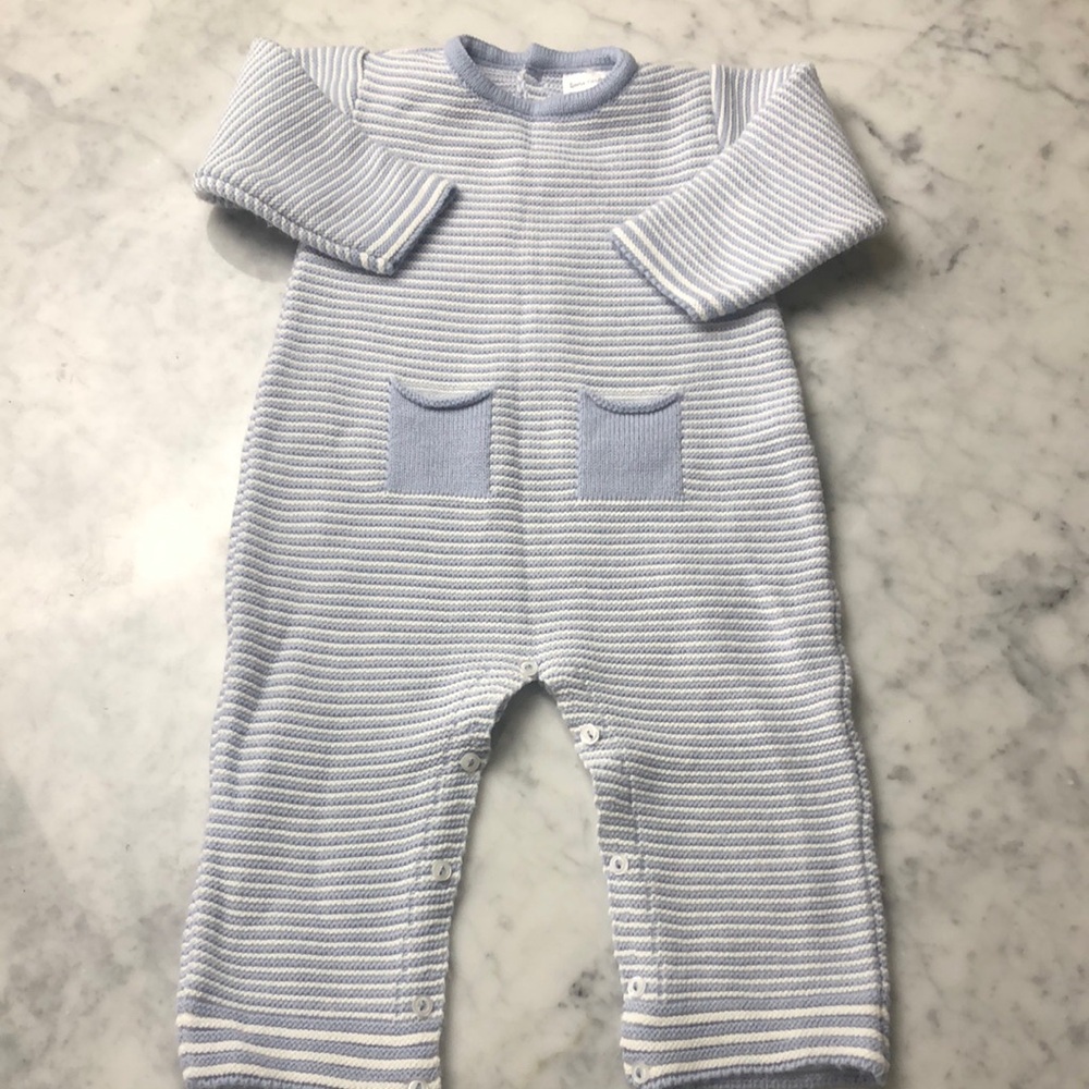 DONA CARMEN Knit Striped Blue and White Kids One Piece Size 12M
